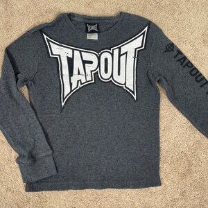 Tapout Shirt Youth M (10-12) Gray Vintage Y2K Waffle Knit Thermal AOP Tribal